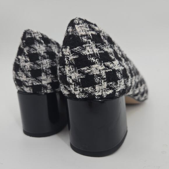 Ann Taylor 7.5M Tweed Pumps Heels Block Square Toe Black White Houndstooth - Picture 3 of 6